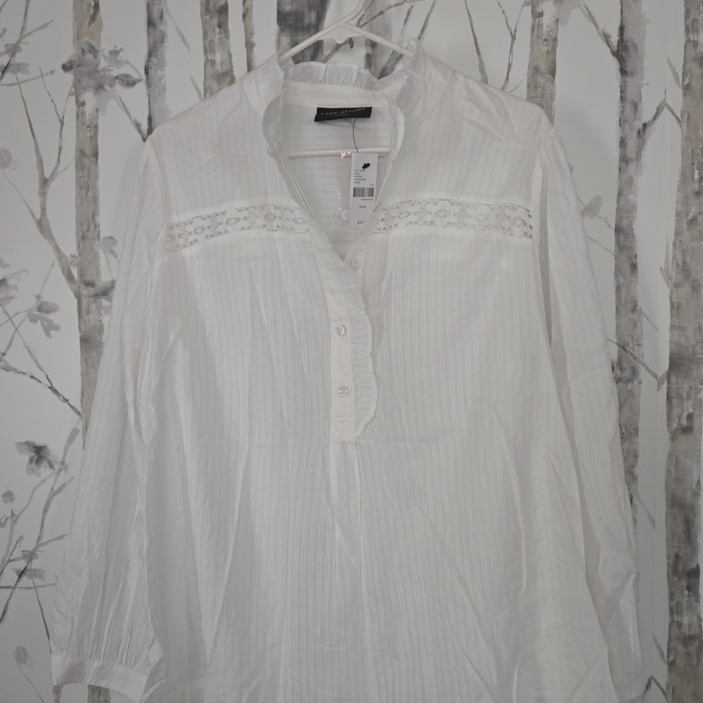 White Button-Up Blouse with Lace Detail